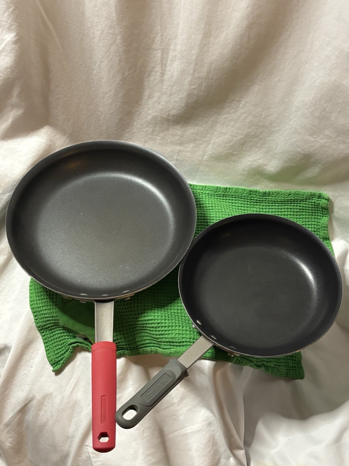 Lot of 2 Tramontina Pro Series Non Stick Frying Pans 10” Gray Grip 12” Red Grip