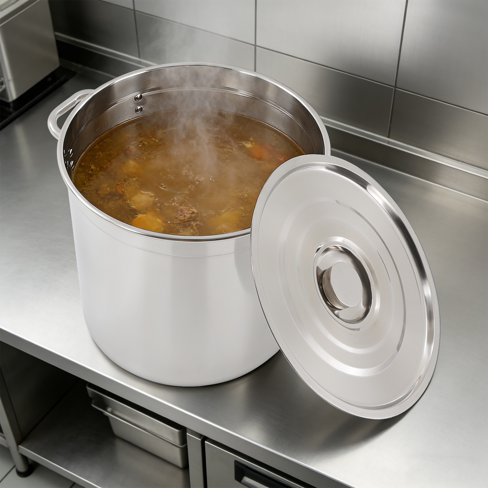 Deep Stainless Steel Stock Soup Pot With Lid Braising Simmering Stew SoupUS