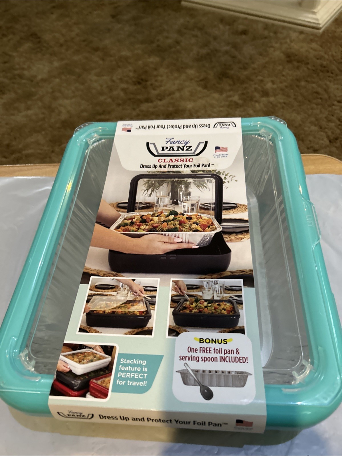 Fancy PANZ Classic 9″ x 13 Green W Foil Pan & Serving Spoon