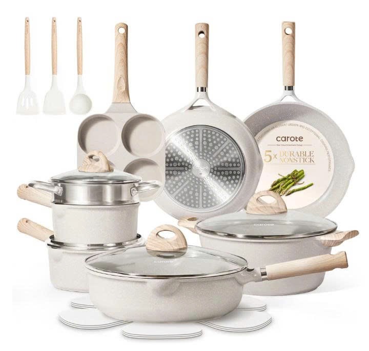 Carote 21pcs Pots and Pans Set Non Stick, Cookware Set Induction Ready, Kitchen