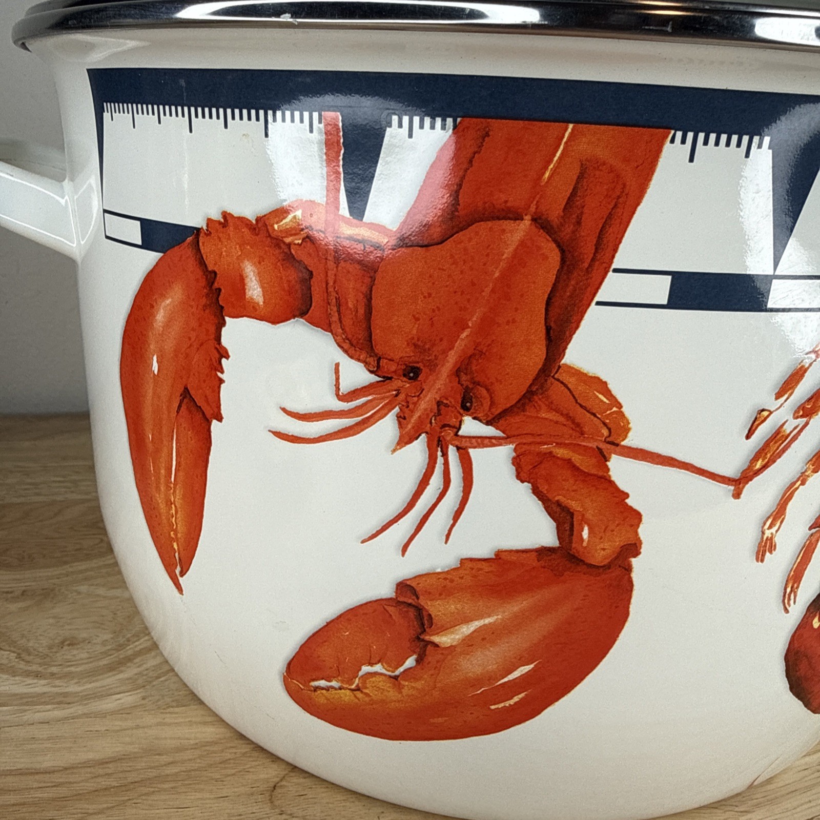 New Large Golden Rabbit Lobster Enamelware 18 Quart Stock Pot, Glass Lid, Rack