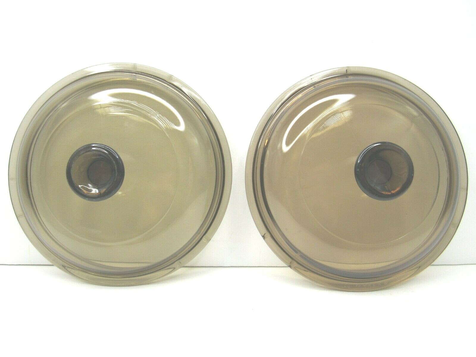 (2) Pyrex Visions Amber Saucepan Glass Lids Set V-1-C Replace Covers Corning USA