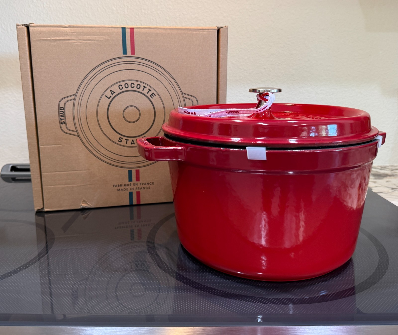 Staub 5 QT Deep Cocotte Cast Iron Enamel Dutch Oven Cherry Red France 5 QT