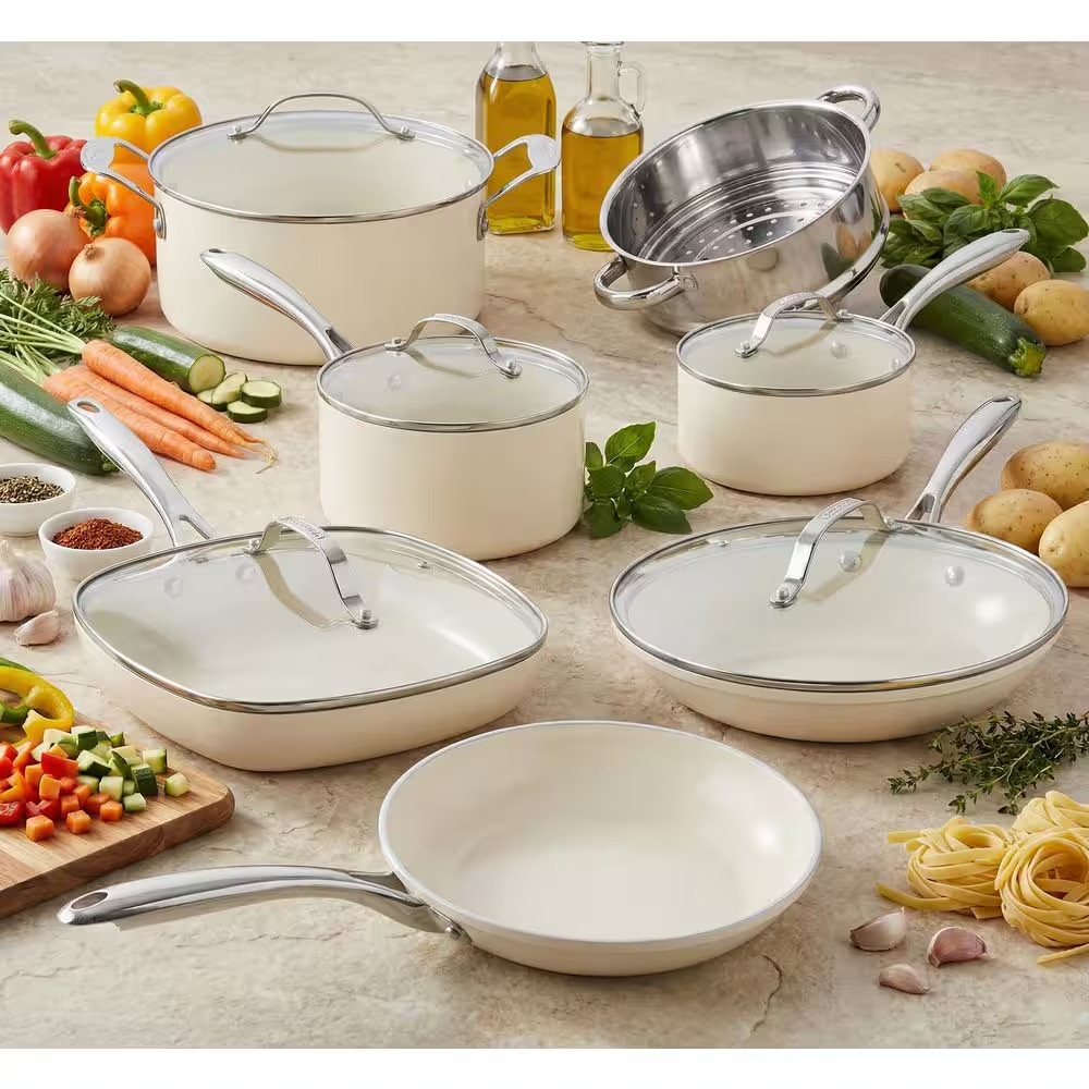 Natural Collection 12-Piece Aluminum Ultra Nonstick Cookware Set Ceramic Pots an