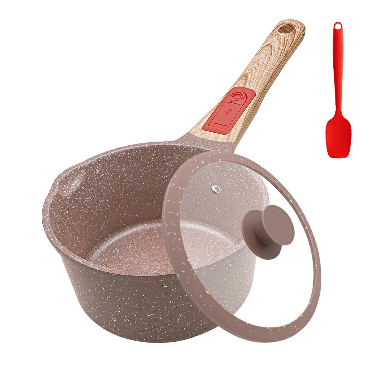 2.3 Quart Ceramic Nonstick Saucepan With Lid Small Sauce Pot With Pour Spouts Fo