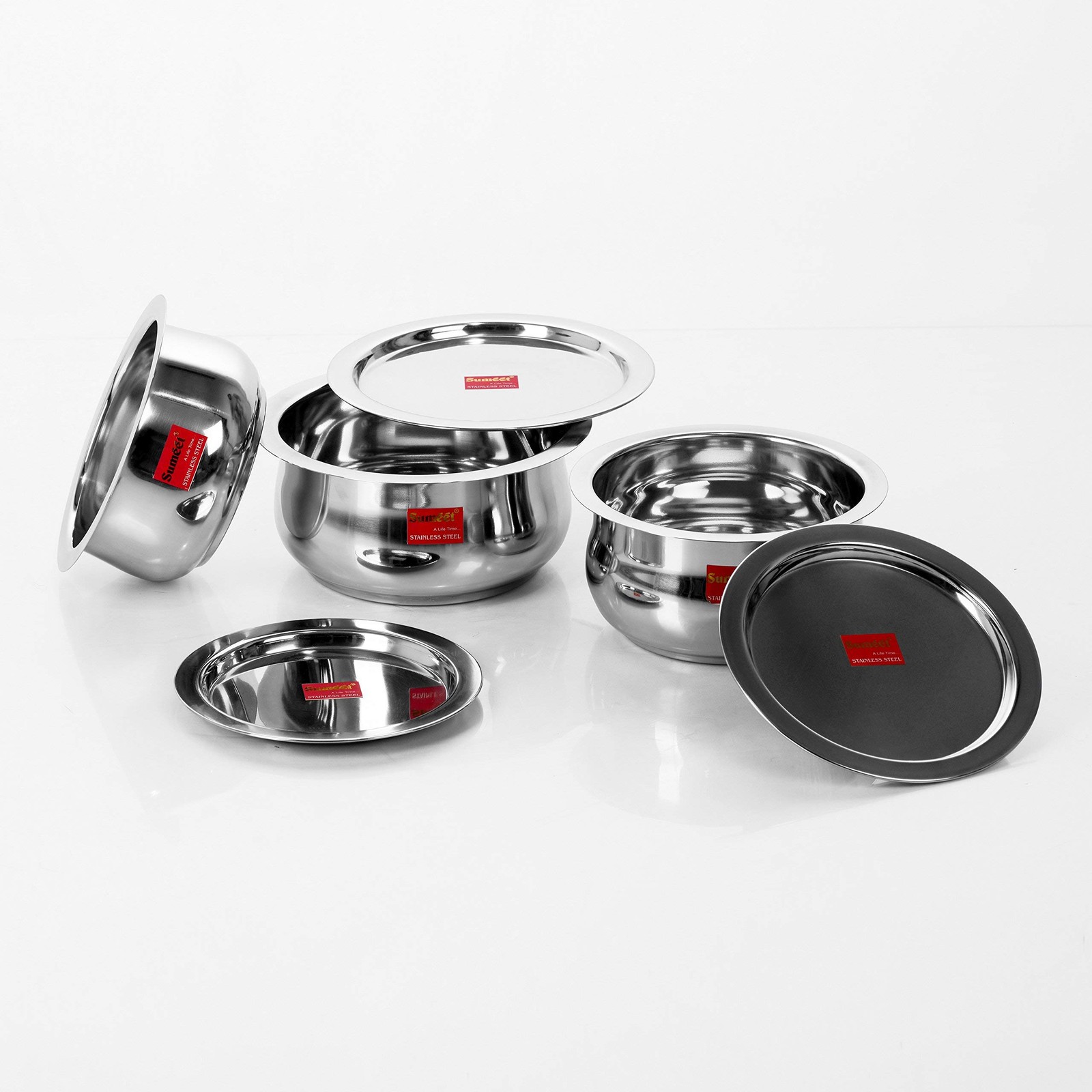 Stainless Steel Cookware Set With Lid, 1.6, 2.1 Liters, 3 Piece (Steel)