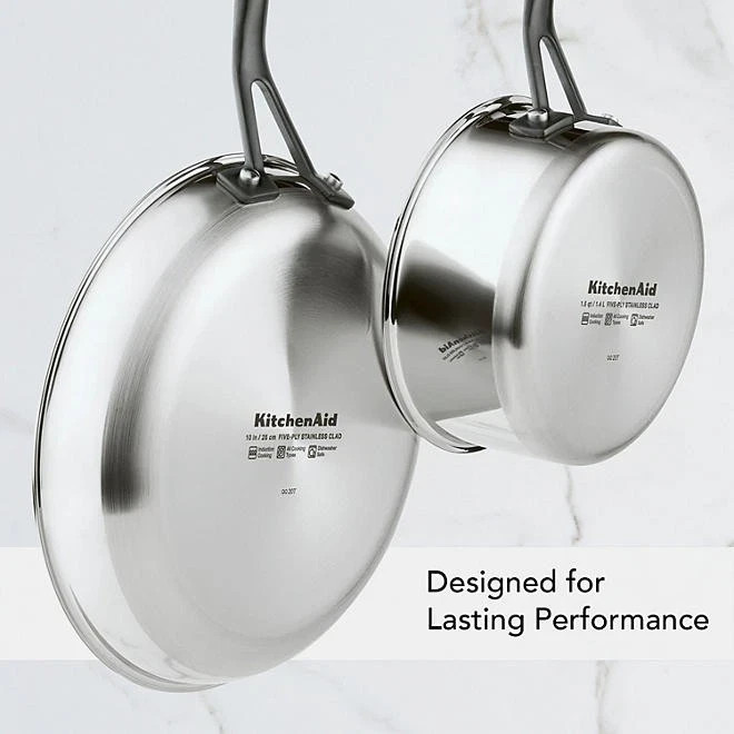 KitchenAid 5 Ply Clad Stainless Steel 9-Piece Cookware Set, Polished Stainless S