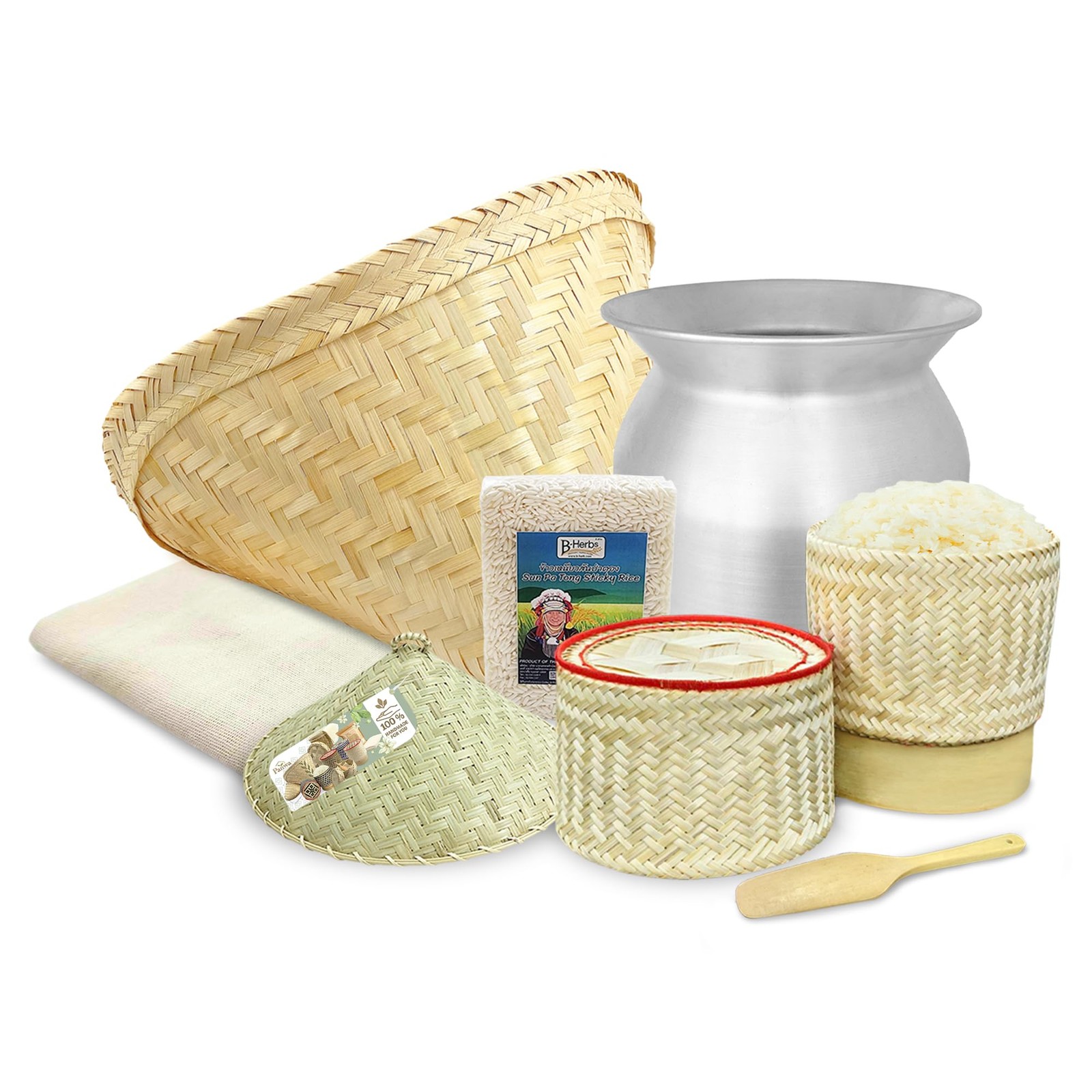 PANWA Sticky Rice Deluxe Value Savings Set – Includes Steamer Pot, Handcrafte…