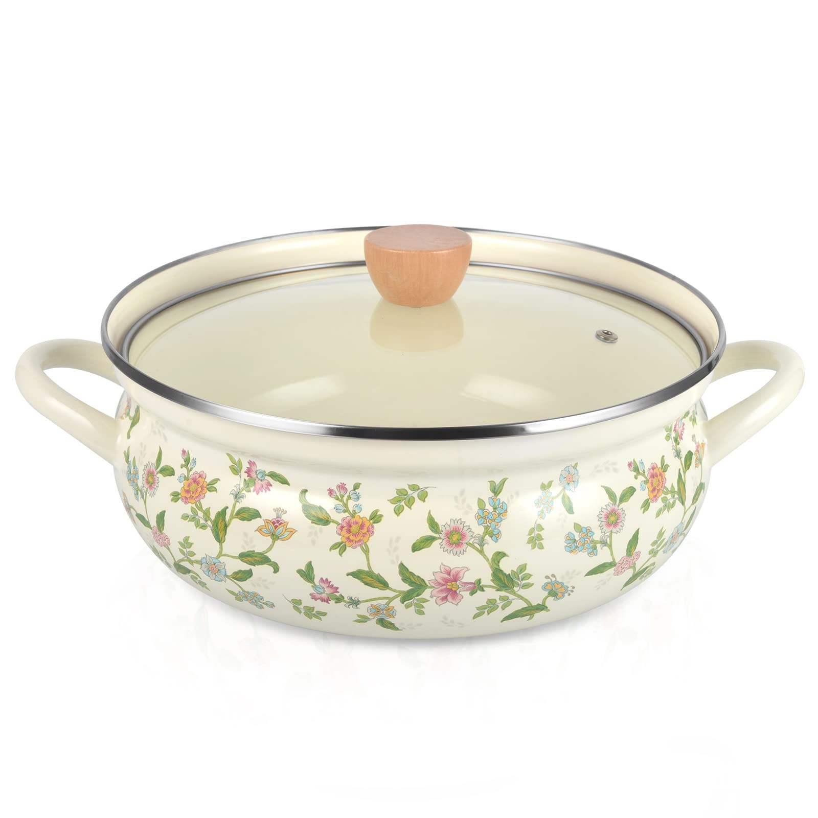 Enamel Stock Pot With Lid Floral Retro Non Stick Soup Induction Pasta Cooker
