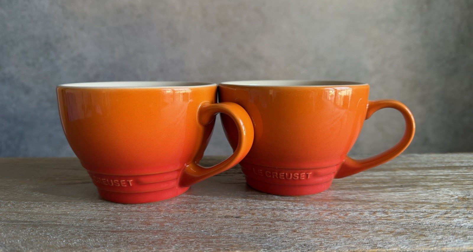 2 Le Creuset 400ml Giant Capp Cups Coffee MUGS FLAME ORANGE Stoneware New W/Tag