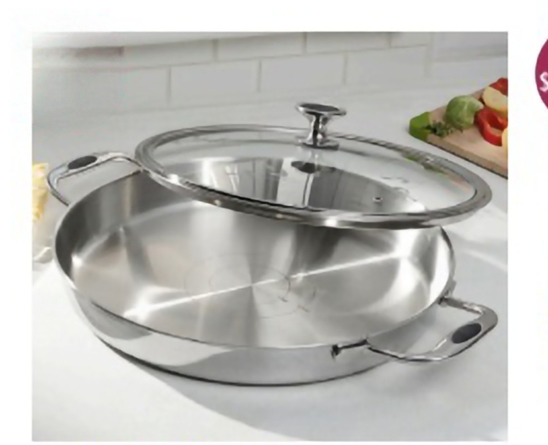 Stainless Steel Round Casserole Pot with Tempered Glass Lid Double Handle