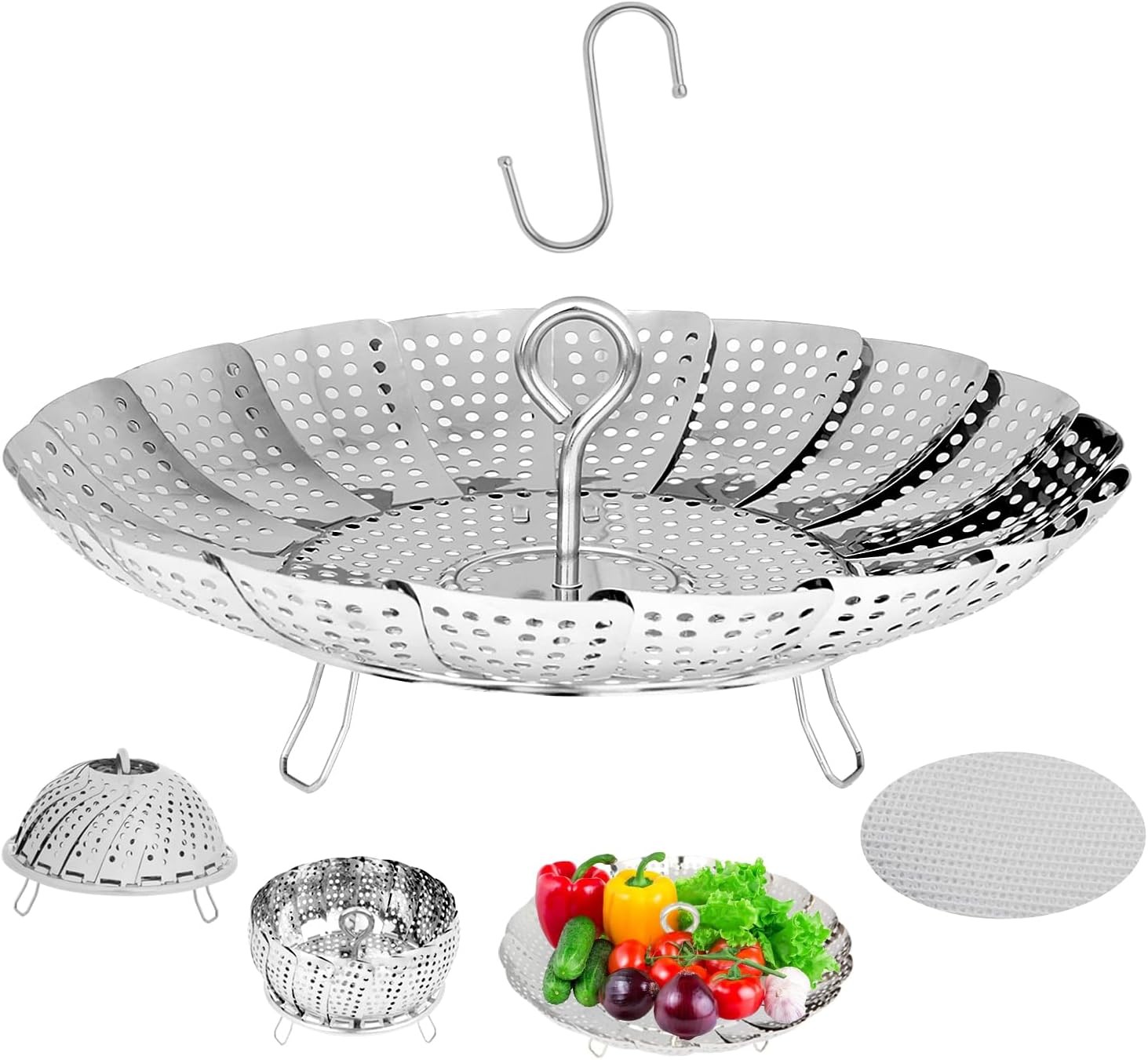 6-10.3″ Expandable Steamer Basket for Cooking – 3rd Gen Stainless Steel Folding