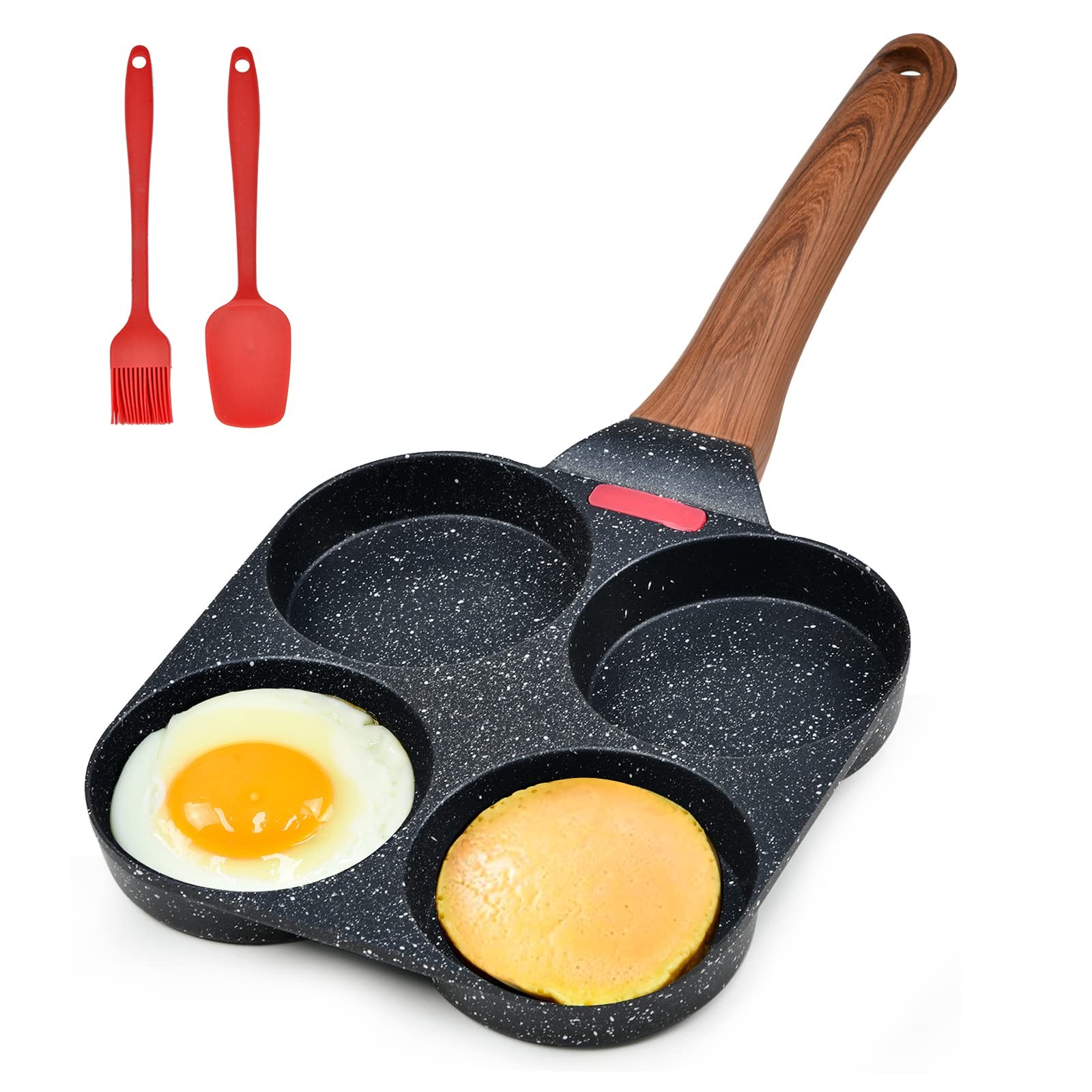 4Cup Egg Pan Nonstick Frying Skillet Turner Brush Granite Coating Gas Stove