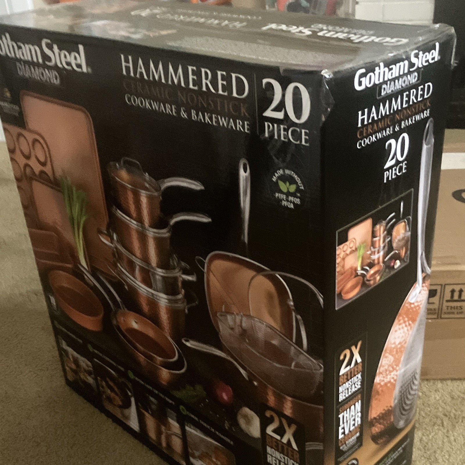 Gotham Steel Hammered Ceramic Nonstick 20pc Cookware Set Copper 500°F