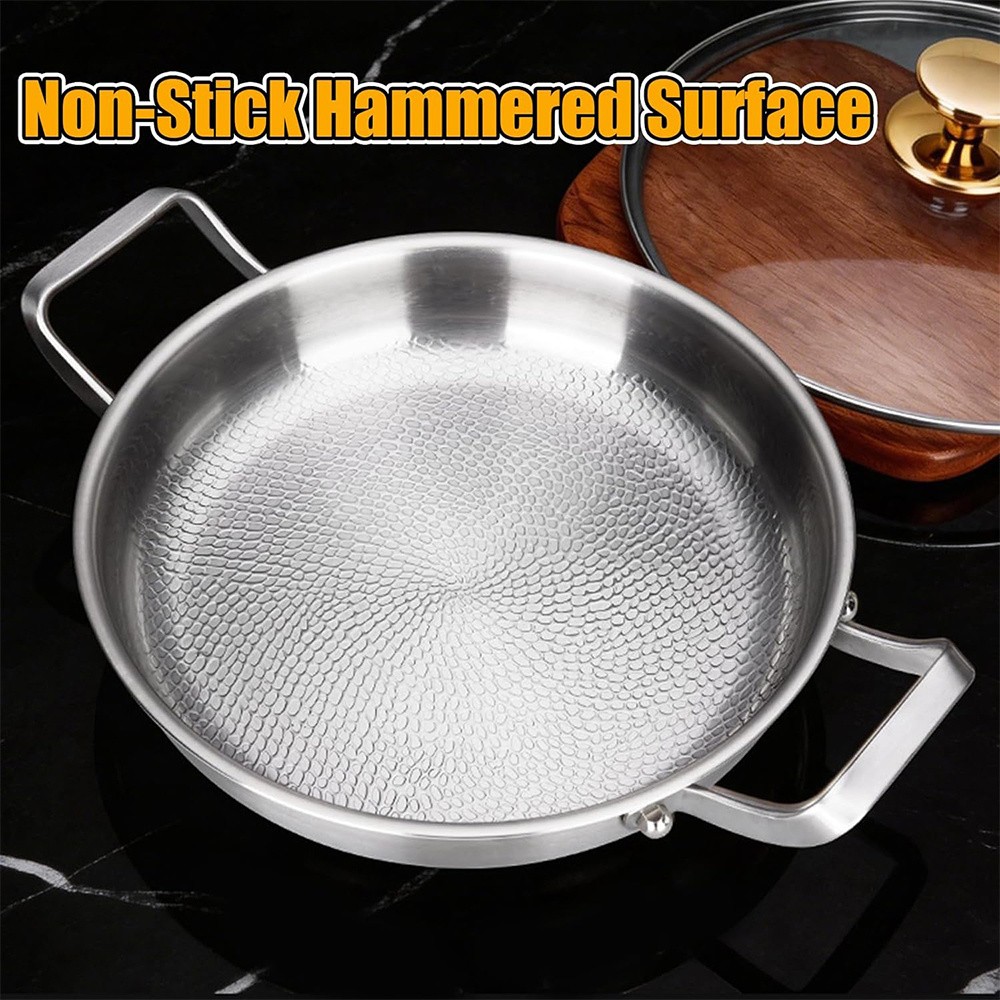 3 Ply Titanium Clad Stainless Steel Frying Pan Non Toxic Non Stick Hammered