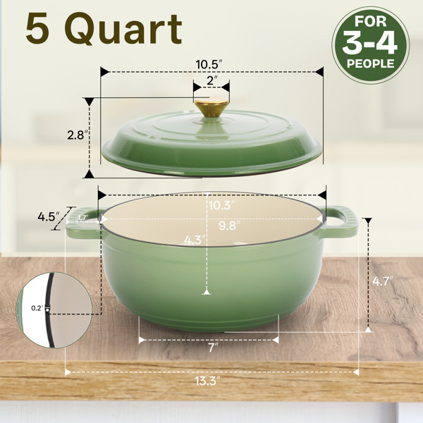 Cast Iron 5QT Cooking Pot Includes Two Silicone Gloves Enamel Pot Green