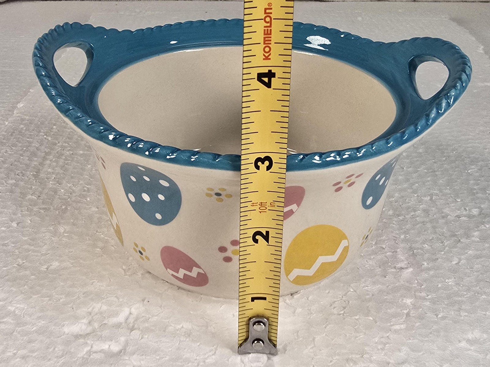 Temp-tations Tara Easter Egg Covered Dish Blue Handles Small 16oz Ceramic Spring