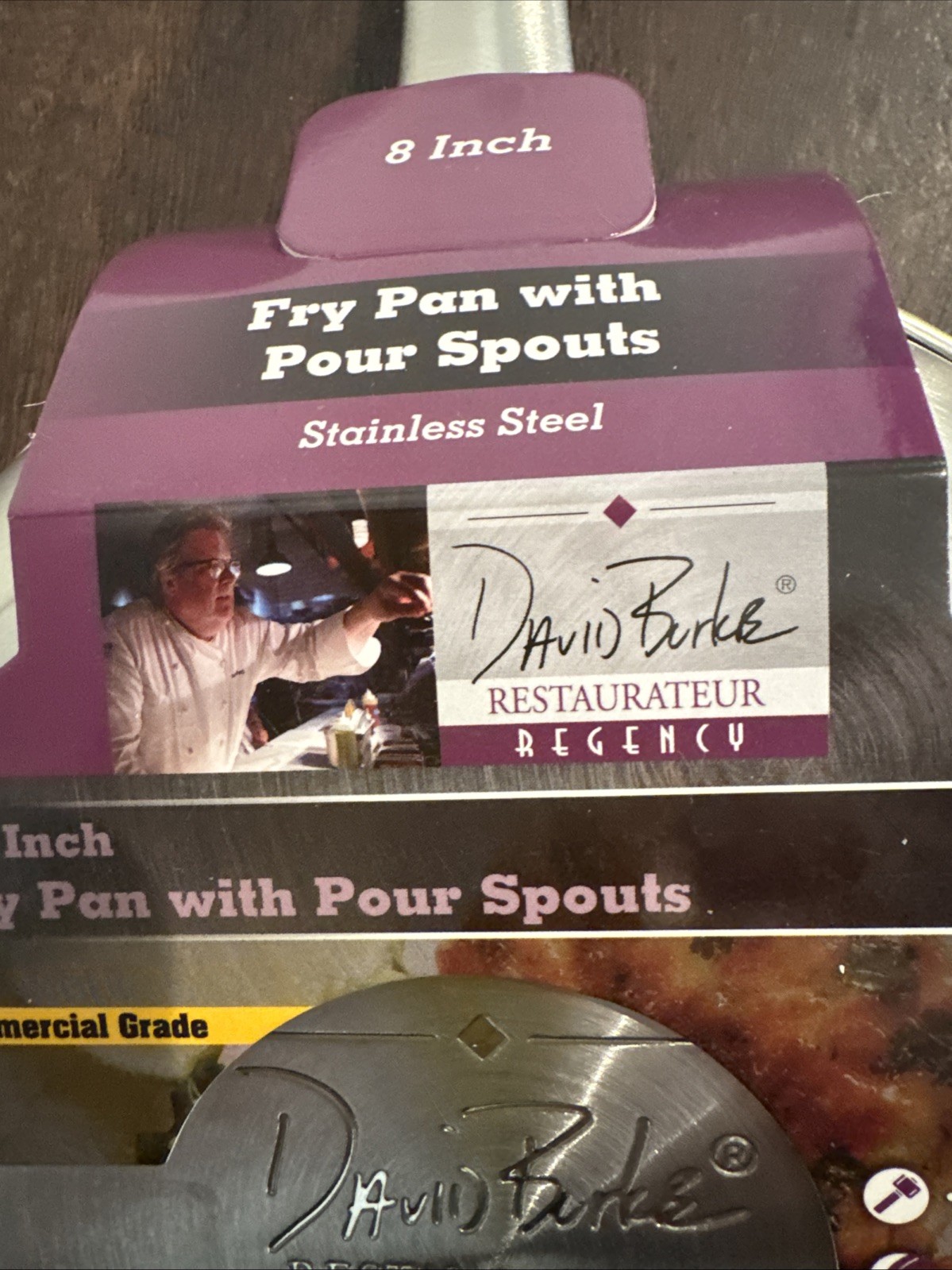 David Burke Stature 8” Heavy Stainless Steel Fry Pan Skillet Pour Spouts M-11825