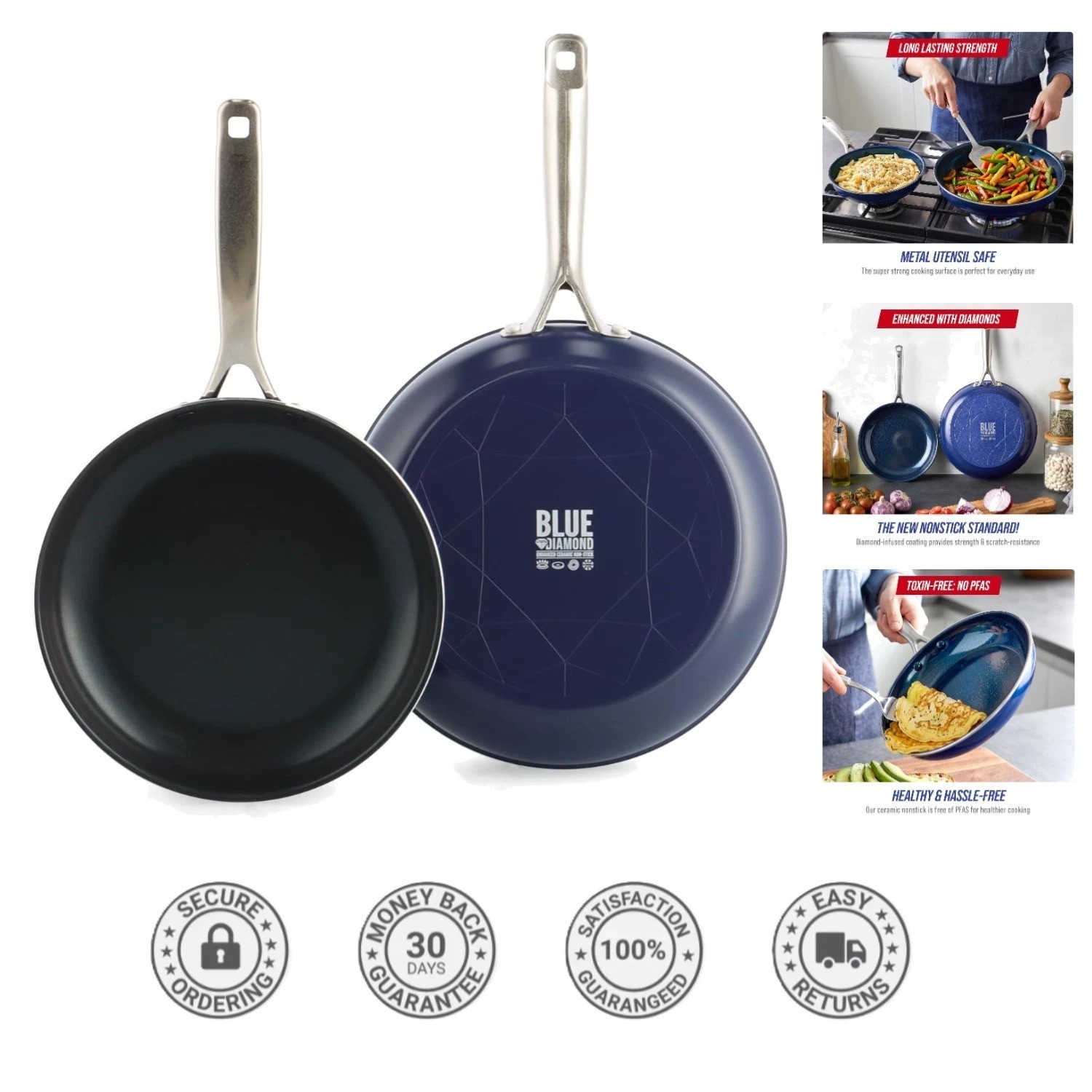 High-Performance 9.5 & 11″ Frying Pan Set, PFAS-Free Ceramic, Metal Utensil Safe