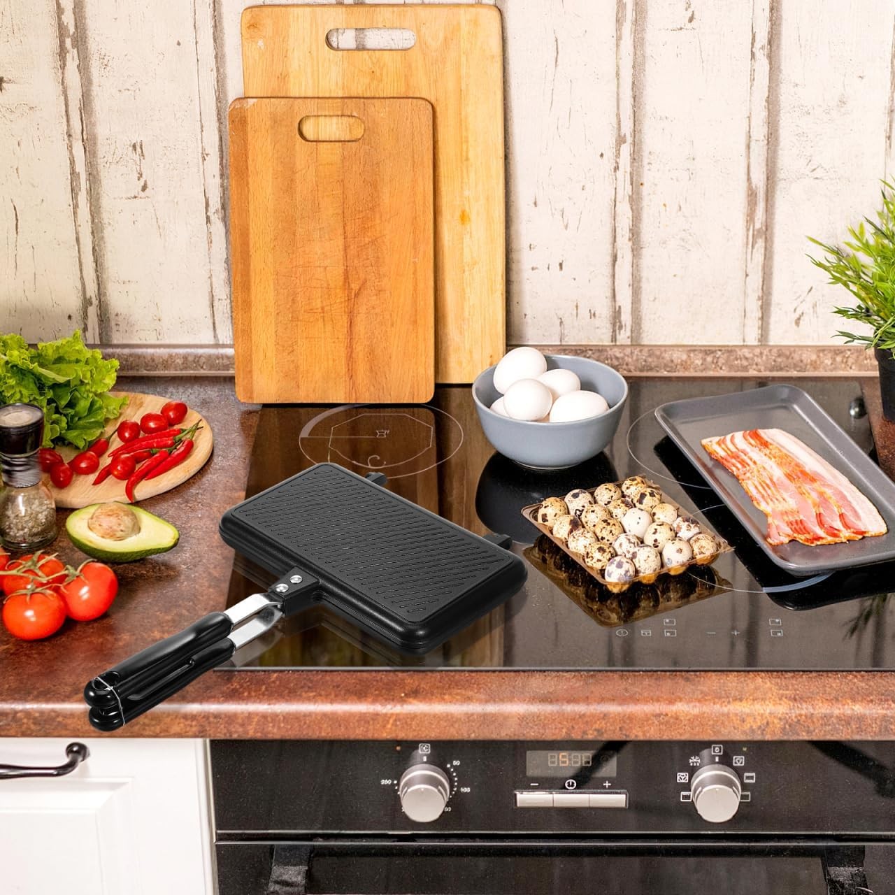 Double- Sided Frying Pan Non- Stick Grill Pan Waffle Maker Sandwich Baking Mold
