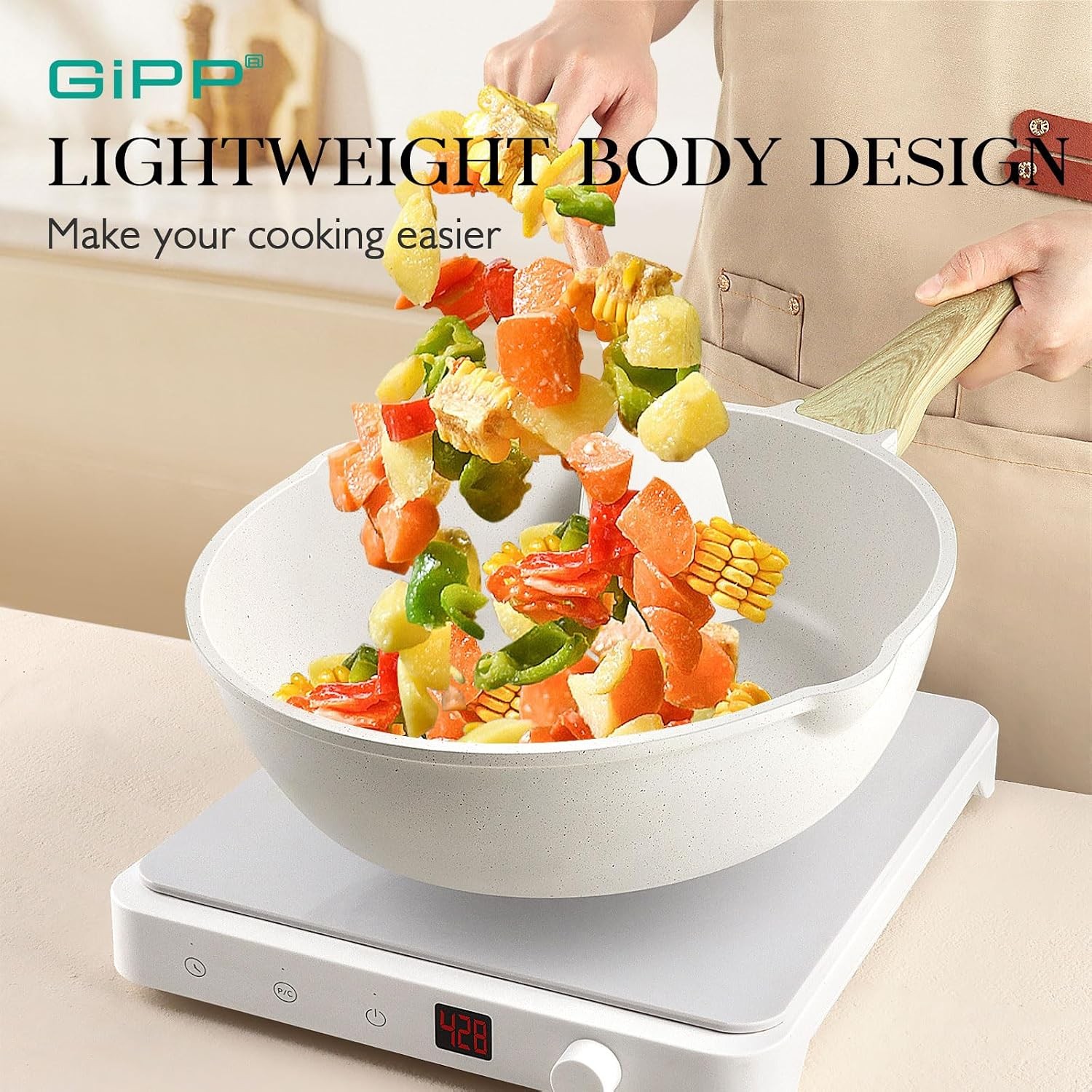 GiPP 14-Pc Nonstick Cookware Set, White Granite, Induction, PFOS/PFOA Free