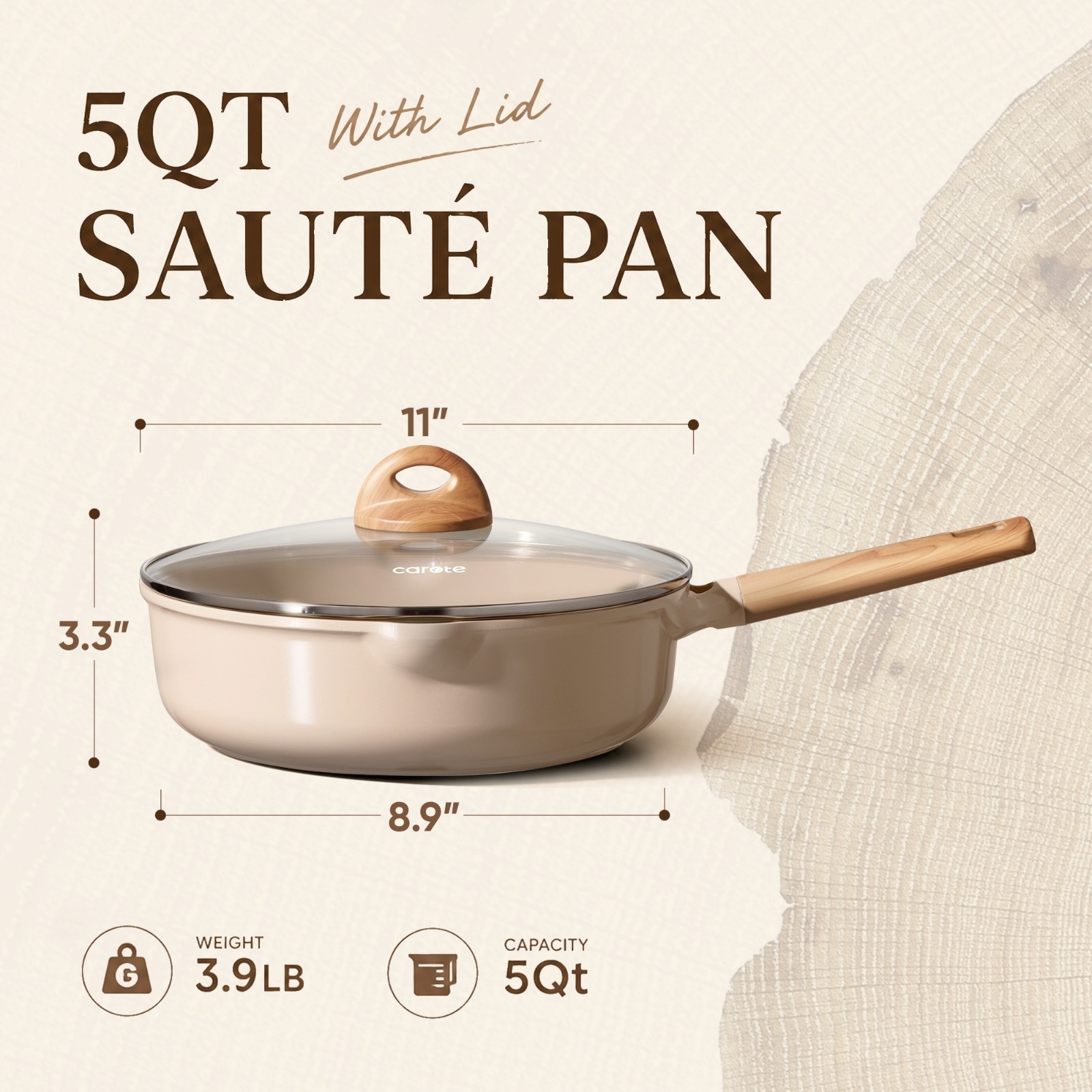 Carote 5QT Ceramic Non Stick Frying Pan Skillet with Lid, Jumbo Cooker with Indu