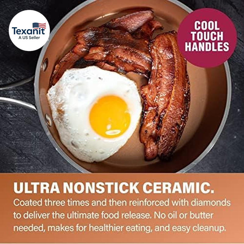 Hammered 15 Pc Ceramic Cookware Set Nonstick, Induction Pots and Pans Set Non St