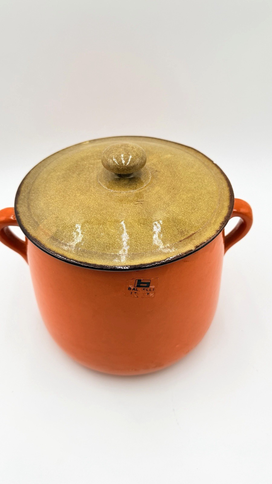 Vintage Balfelli Pottery Italy Large Orange Terracotta Bean Pot Kitchen Crock 8″