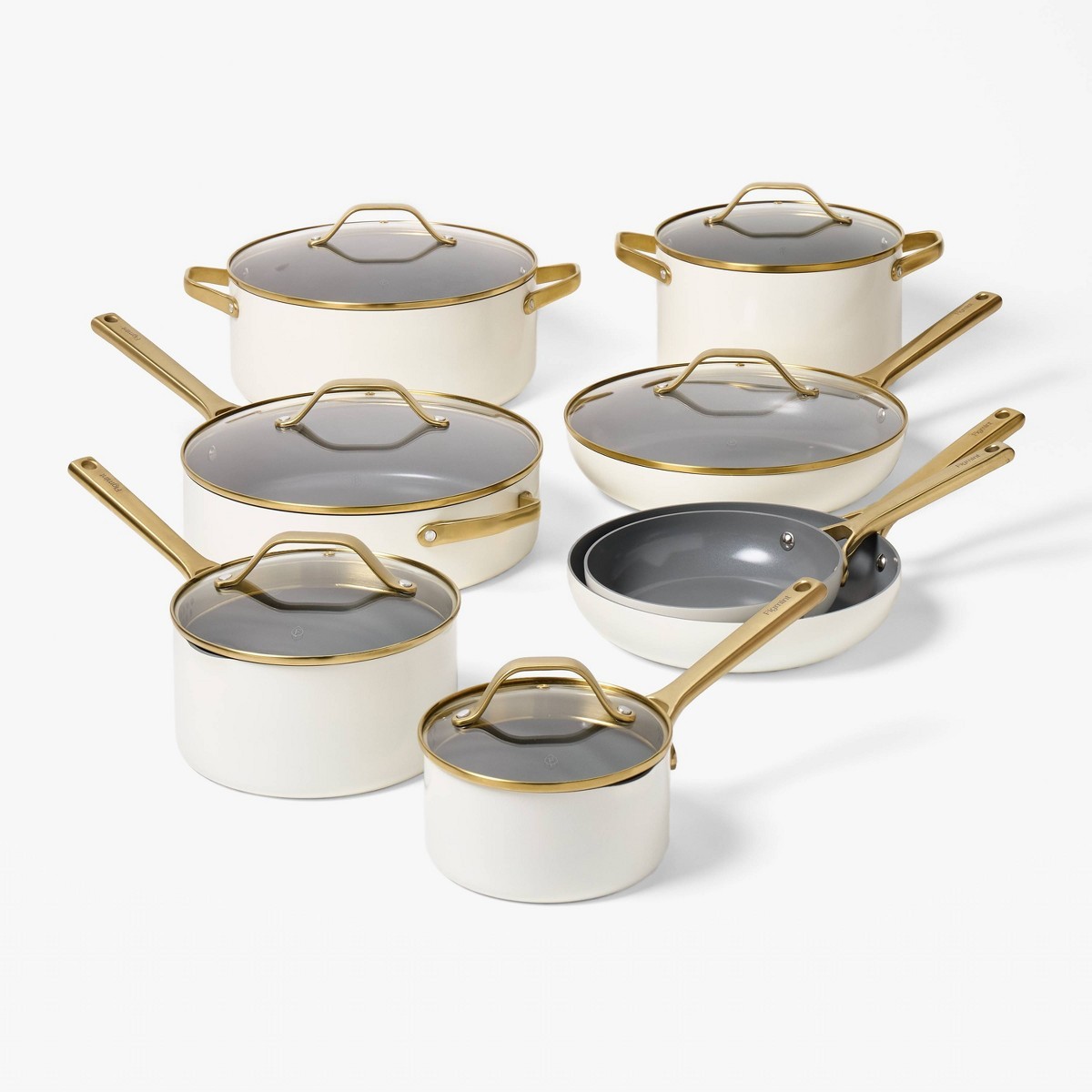 8″ Nonstick Ceramic Coated Aluminum Frying Pan With Champagne Handle Cream