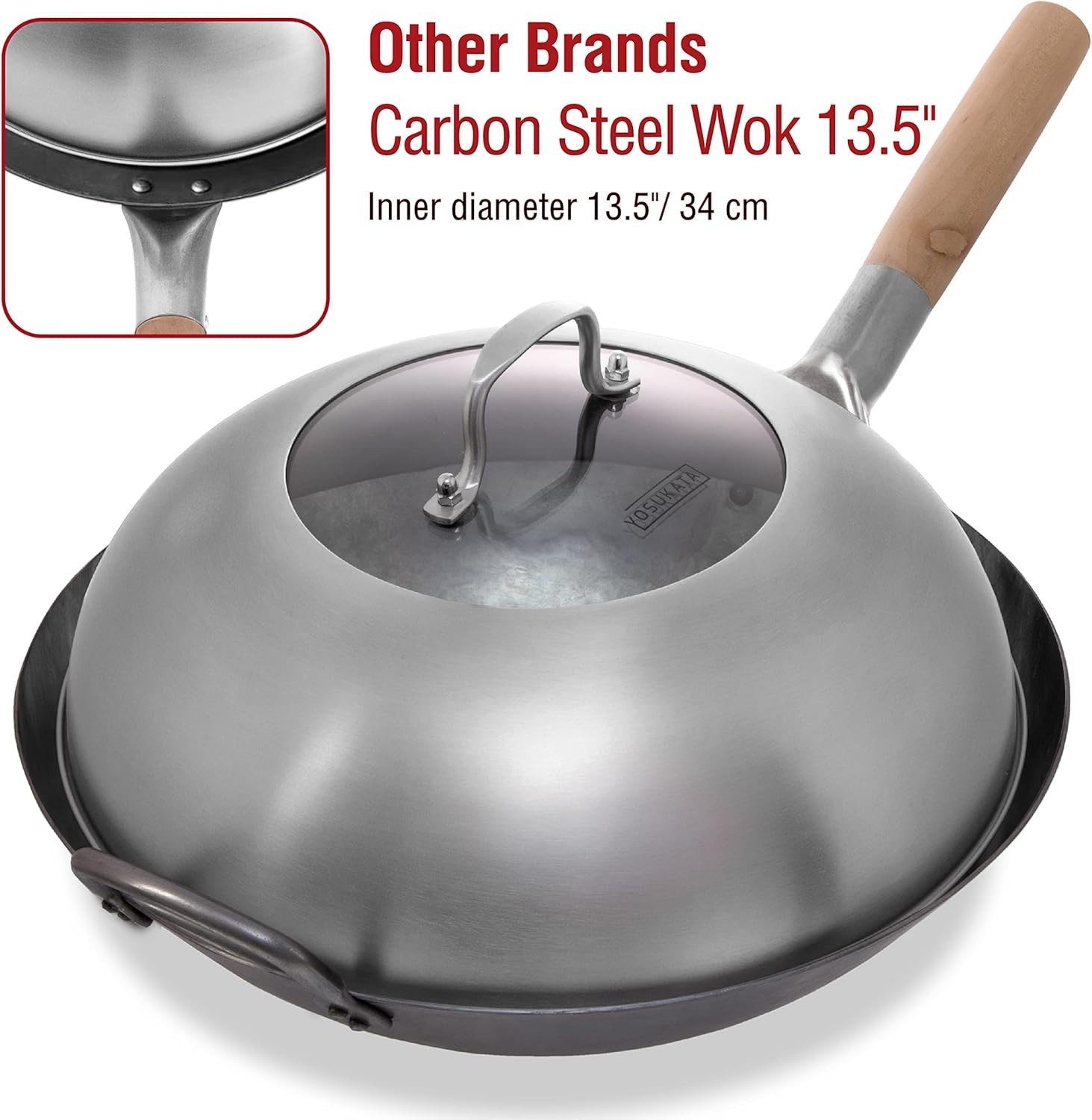 Wok Lid 12.8 In for 13.5-In Wok – Stainless Steel Cover with Tempered Glass …