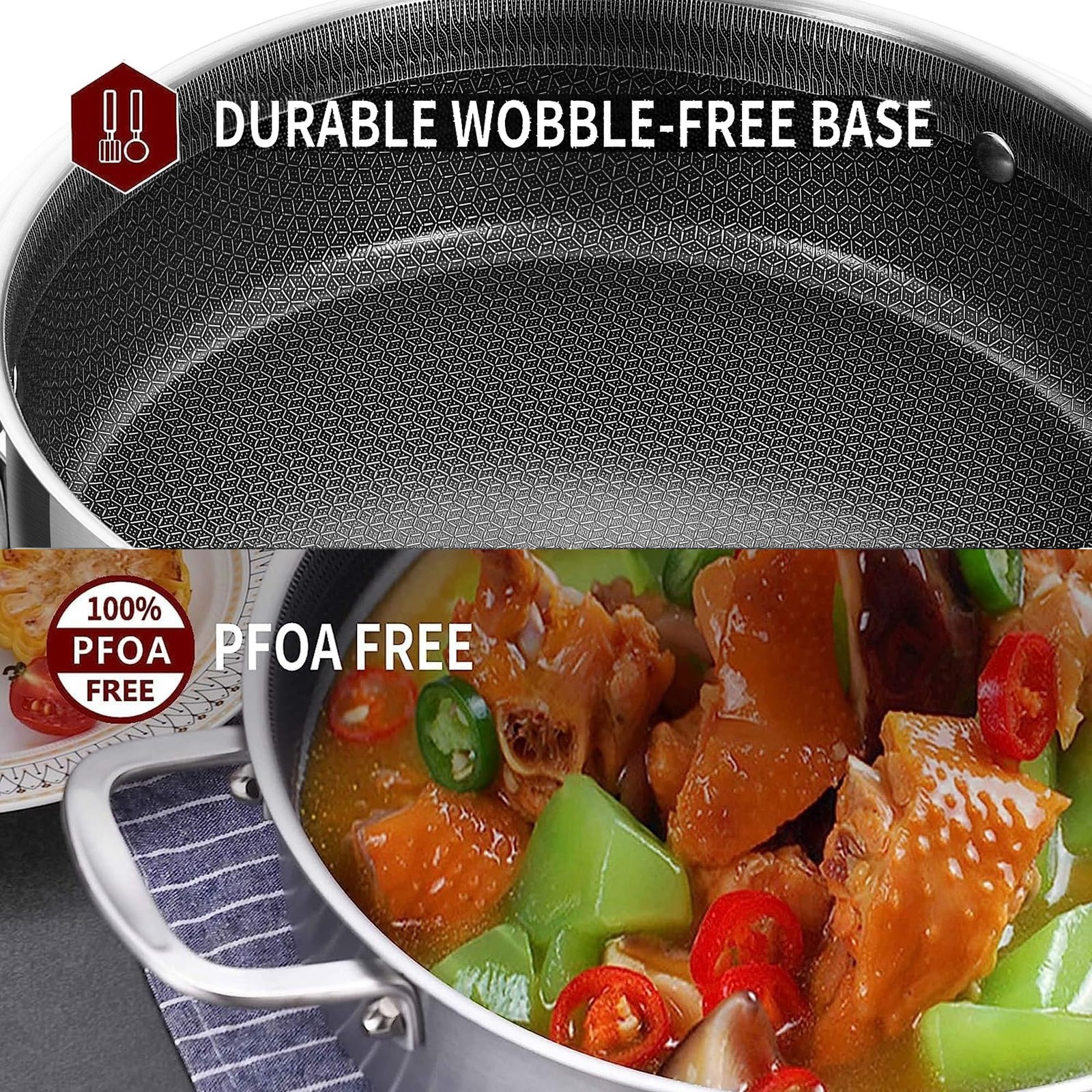 6 QT Hybrid Tri-Ply Stainless Steel Non-Stick Sauté Pan with Lid,12 Inch Deep…