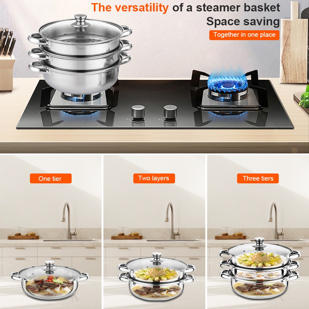 Toque Stainless-Steel Steamer Meat Vegetable Cookware Kitchen Pot Tool 3 Tier US