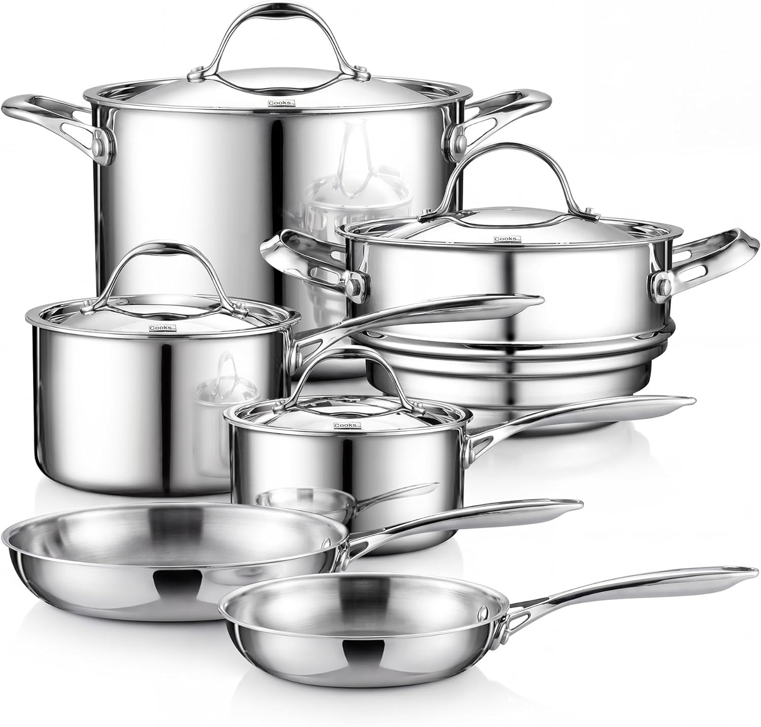 Multi-Ply Clad Stainless Steel Cookware Set, 10-Piece Pots and Pans with Lids