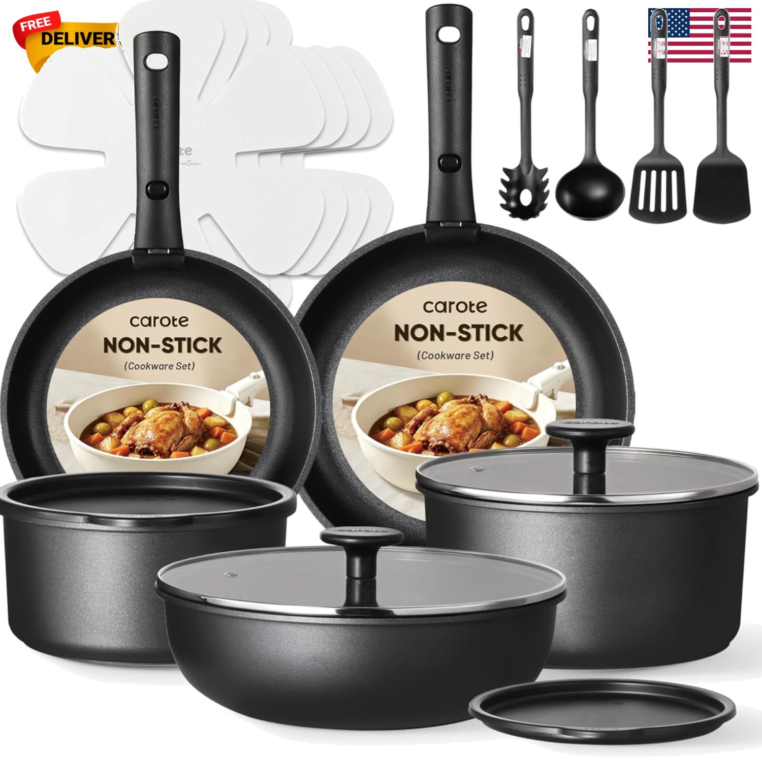 19Pcs Pots and Pans Set Non Stick, Cookware Set Detachable Handle, Nonstick I…