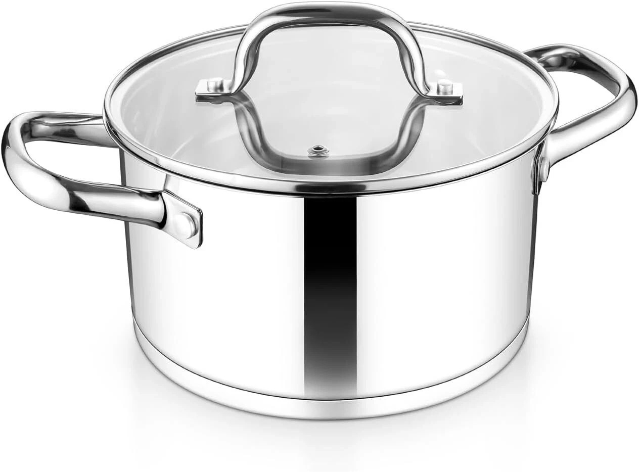 Stainless Steel Stock Pot 4-quart Tri-ply Base Stockpot Cooking Pasta with Lid