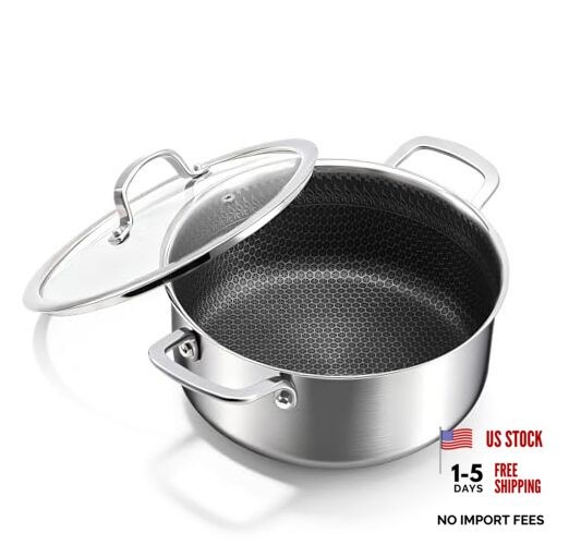 4.6 Qt Stainless Steel Stock Pot with Lid, 3-Ply 18/10 Hybrid Honeycomb
