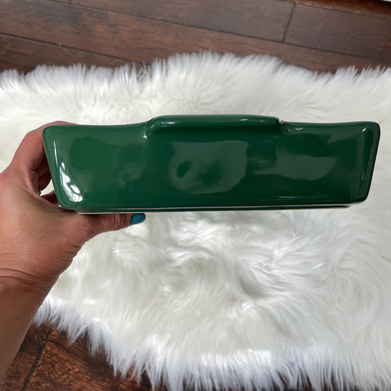 Rae Dunn Christmas Magic Lasagna Dish Ceramic Baking Green Magenta FLAW CHIPPED