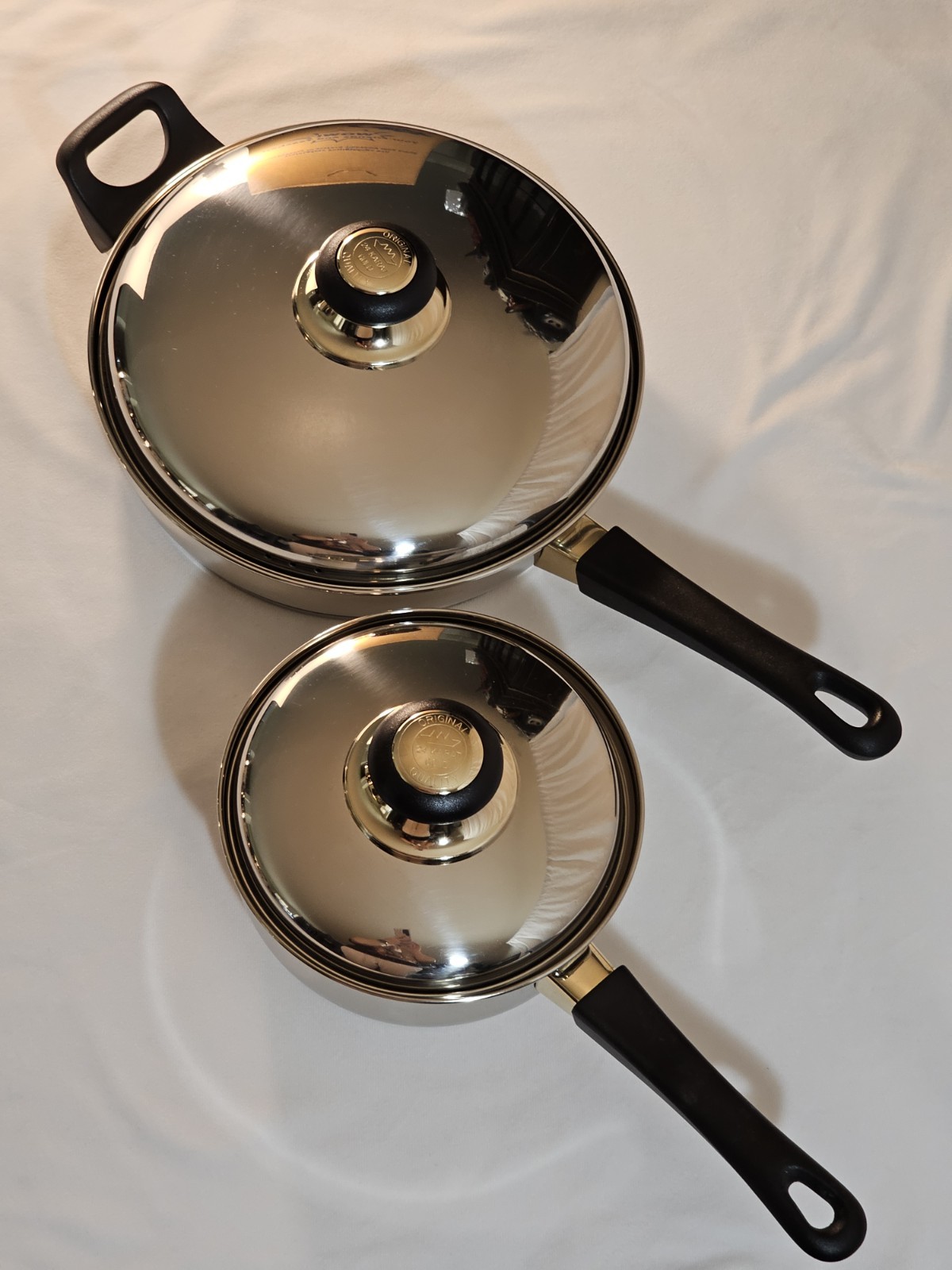 Vtg Cook Well High-quality Stainless Steel Pots & Pans W/Gold Plating -Set Of 11