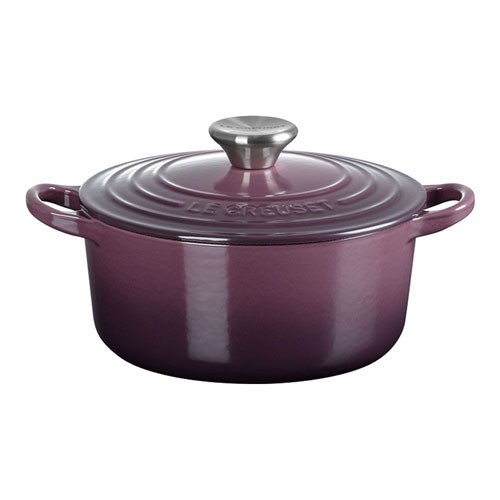 Le Creuset Cocotte 24cm 9.5in 4.5qt Fig Purple Silver knob Cast Iron Dutch oven