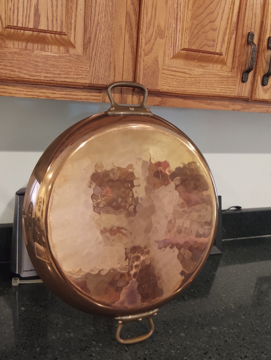 Vtg HUGE 16″ French Hammered Copper Mauviel Au Gratin Paella Williams Sonoma