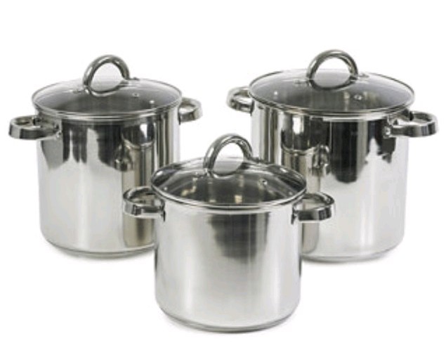 Sedona Kitchen 3-Piece Stainless Steel Stockpot Set w/ Lids, Silver