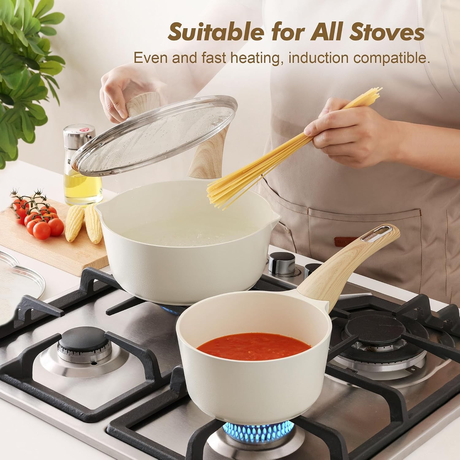 13-Piece Nonstick Ceramic Cookware Set,Silicone Tools and Pot Protectors,1.5