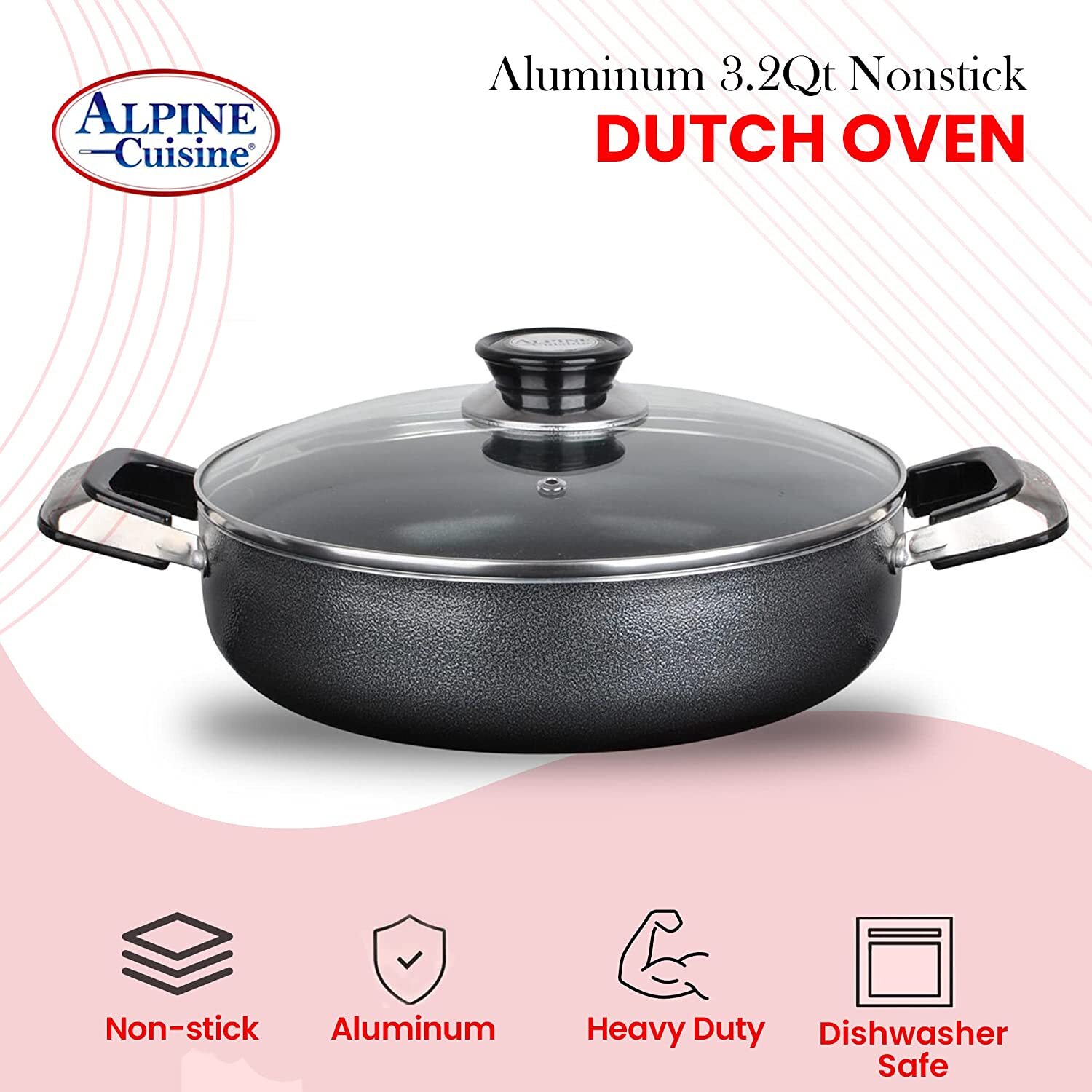 Alpine Cuisine 4 Qt Non-stick Stock Pot w/Tempered Glass Lid & Carrying Handles