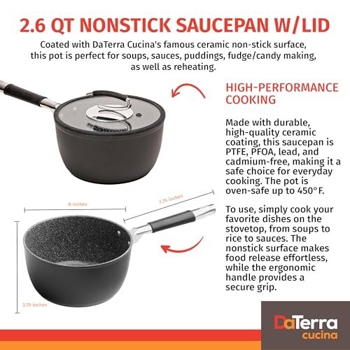 DaTerra Cucina 2.6 Qt Nonstick Ceramic Saucepan Lid