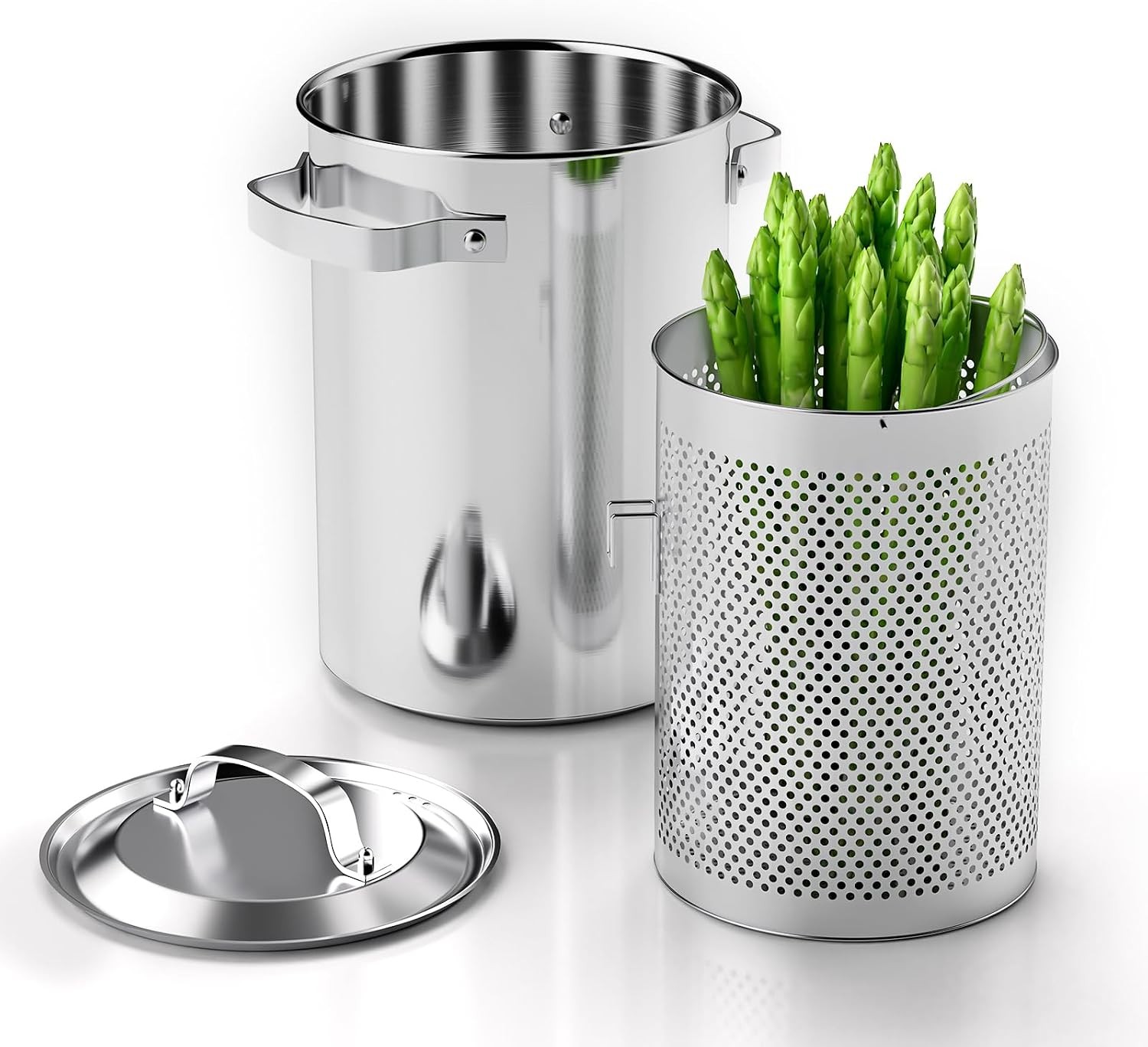 Asparagus Pot, Stainless Steel Asparagus Steamer 4.3L/1.14Gal 3-Ply Base