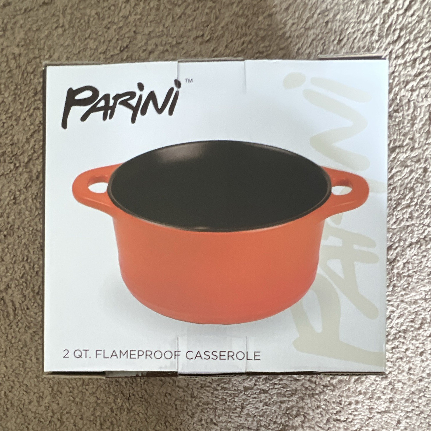 PARINI 2 qt Flameproof Round Orange Casserole With Lid Gas Electric Compatible