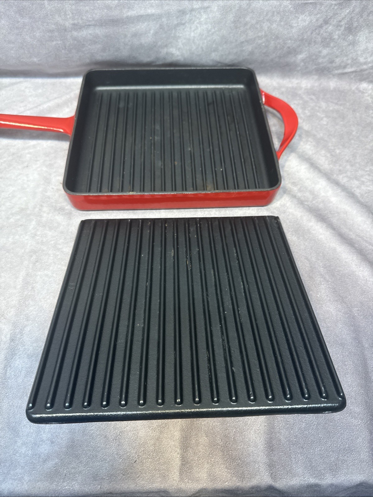 Giada De Laurentis GDL Panini Press Grille Pan Fry Cast Iron Red Enamel 10 Grill