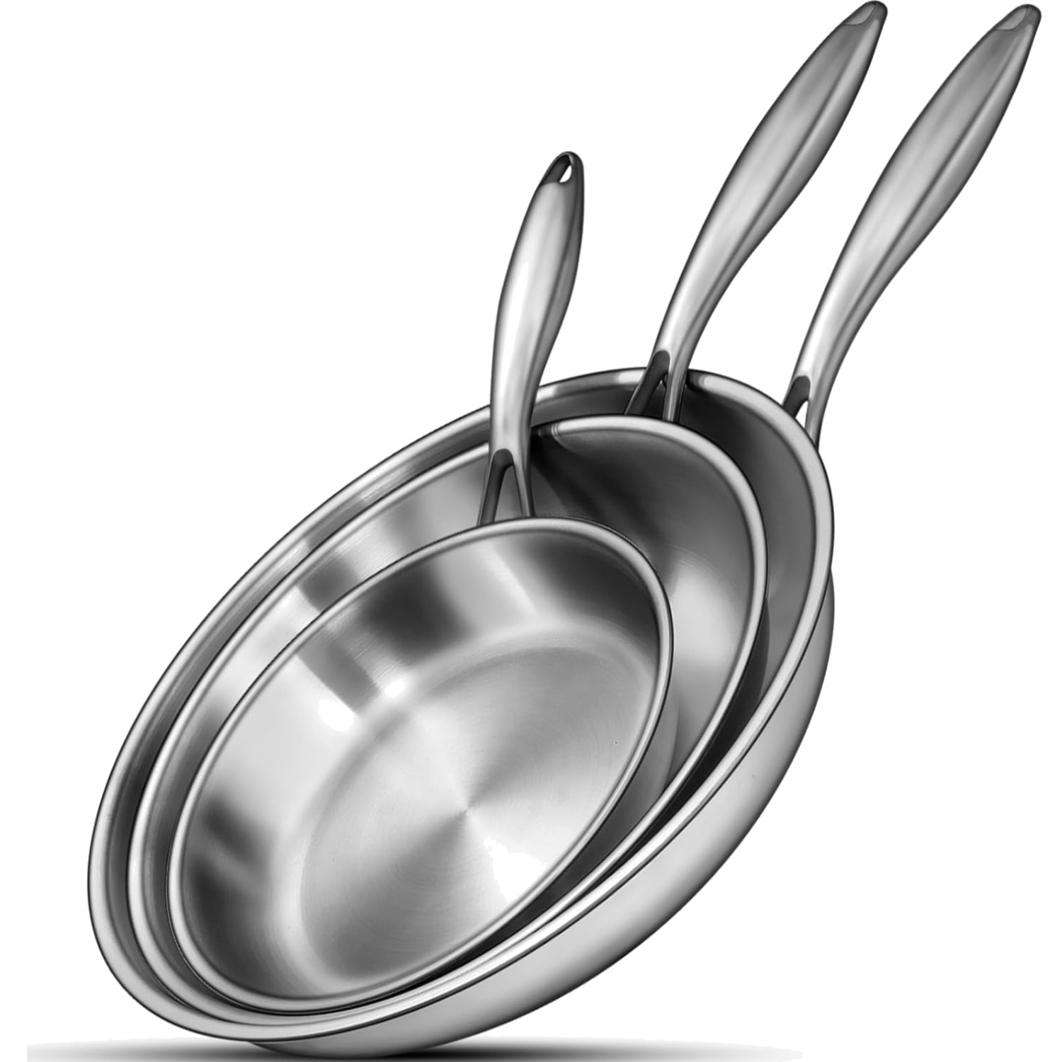 Stunning Tri-Ply Stainless Steel Frying Pans – Safe Induction & Heat Resistant