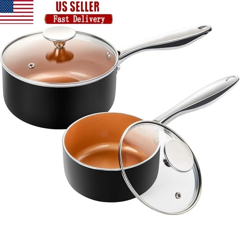 Nonstick Ceramic Titanium Saucepan Set Heat Resistant Glass Lid Easy Clean New