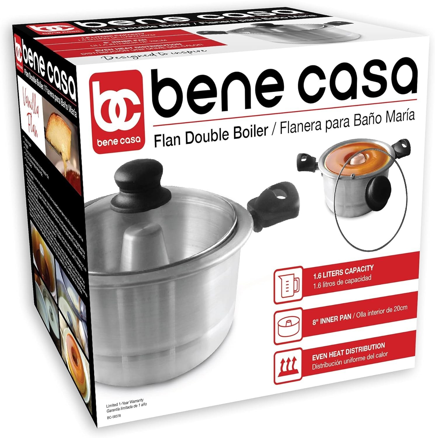 Aluminum Flan Mold Double Boiler with Glass Lid 1.6 Liter – Includes Aluminum…